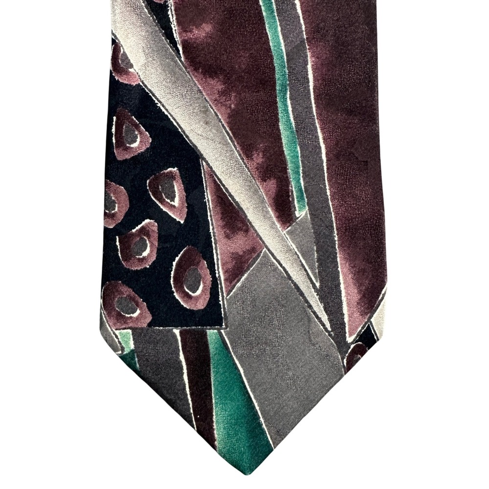 JT Beckett Mens Silk Necktie Abstract Geometric Burgundy Green Grey Navy 57x4